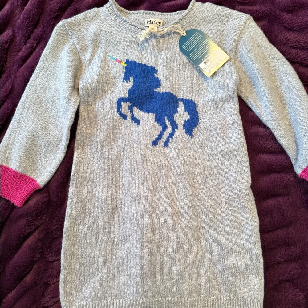 Hatley Gray Sweater Dress with Blue Unicorn